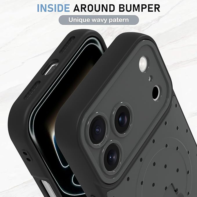 KANGHAR Compatible with iPhone 17 Pro Case, Support for MagSafe, Silicone Spot Cute Pattern, Wristband Kickstand Camera Protection Shockproof Soft Slim Cover for Girls Women, Black