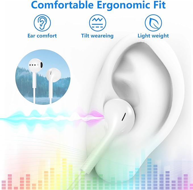 2Pack Wired Earbuds for iPhone with Lightning Connector, Hi-Fi Sound Headphones with Built-in Remote to Control Music, Volume and Calling Microphone Compatible with iPhone 14/13/12/11/SE/XR/X/8/7/iPad