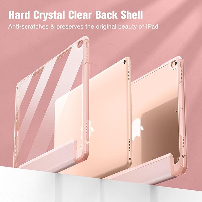 Fintie Hybrid Slim Case for iPad Air 3rd Generation 10.5" 2019 / iPad Pro 10.5 Inch 2017 - [Built-in Pencil Holder] Shockproof Cover with Clear Transparent Back Shell (Rose Gold)