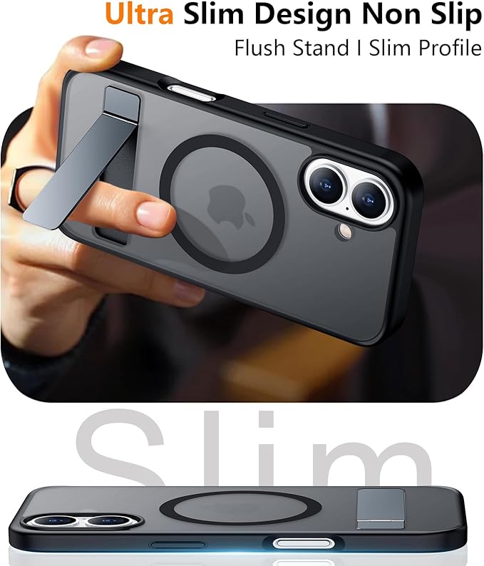 SPIDERCASE Magnetic for iPhone 16 Case,with [3 Stand Ways] [Military Grade Drop Protection] with Invisible Stand Shockproof Slim Phone Case for iPhone 16 6.1'',Black