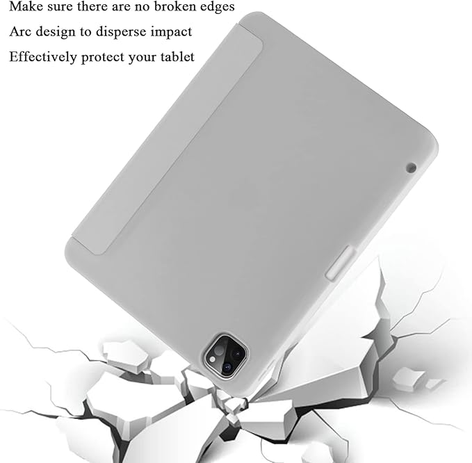 Cases for iPad Pro 12.9 Case 6th/5th/4th Generation (2022/2021/2020) with Pencil Holder [Apple Pencil Wireless Charging] Soft TPU Smart Tri-fold Stand Protective Cover(Light Grey)