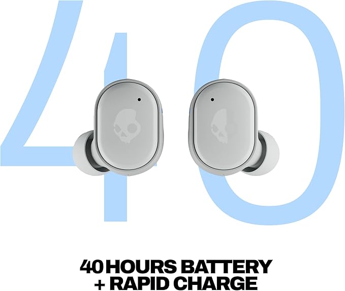 Skullcandy Grind Wireless Earbuds, Bluetooth Headphones, Up to 40 Hours Battery, Noise Isolating Fit, Microphone for iPhone Android, Customizable via Skull-iQ App - Light Grey/Blue