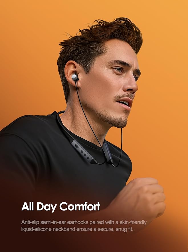 Hybrid Active Noise Cancelling Bluetooth 6.0 Headphones, 5 ENC AI Clear Call Mic Wireless Earbuds, in-Ear Magnetic Neckband Earphones 45H Playtime, IPX6 Sweatproof ANC Headsets for Travel Home Office