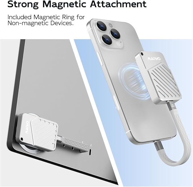MAIWO Magnetic 2230 2242 M.2 NVMe SSD Enclosure USB3.2 GEN2, External Solid State Drive Reader Case for iPhone 17 16 15 Pro Max MacBook Pro, Aluminum, Support 4K ProRes Video Record