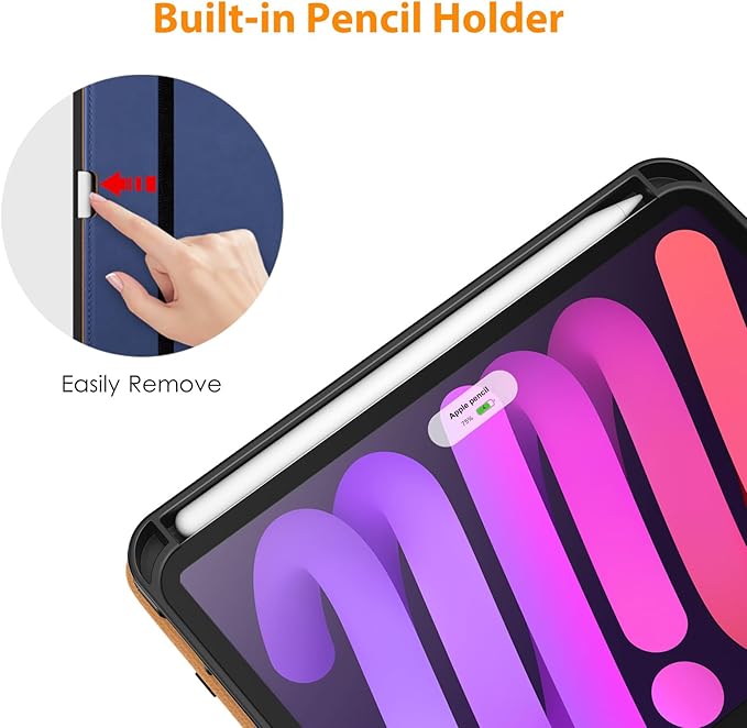 DTTO for iPad mini 7th (A17 Pro) 2024/iPad Mini 6th Generation Case 2021 8.3 Inch, Premium Leather Business Folio Stand Cover for Mini 7/6 with Pencil Holder-Multiple Viewing Angles, Navy Blue