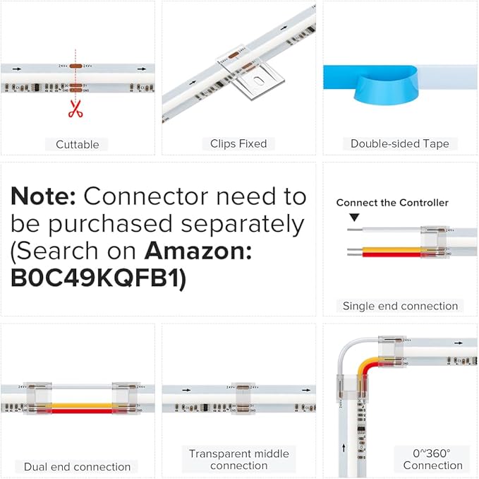 BTF-LIGHTING FCOB WS2811 IC RGB COB LED Strip 864LED/m Flexible High Density Color Chasing Uniform Light DC12V 16.4FT 24IC/m 12mm Width for DIY Lighting Projects(No Adapter or Controller)