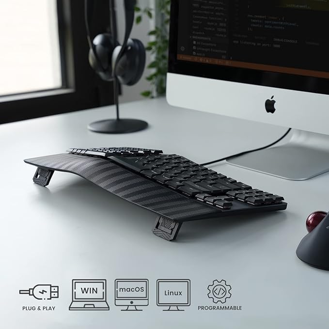 Perixx PERIBOARD-335RD Wired Ergonomic Mechanical Compact Keyboard - Low-Profile Red Linear Switches - Programmable Feature with Macro Keys - Compatible with Windows and Mac OS X - US English