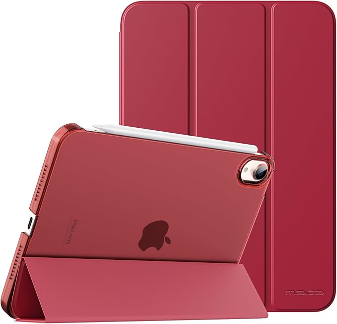 MoKo for iPad mini 7 (A17 Pro) Generation Case 2024, iPad mini 6 Case 2021, 8.3-inch Slim Lightweight Protective Hard Back PC Shell Stand Cover Support Touch ID, Auto Wake/Sleep, Wine Red