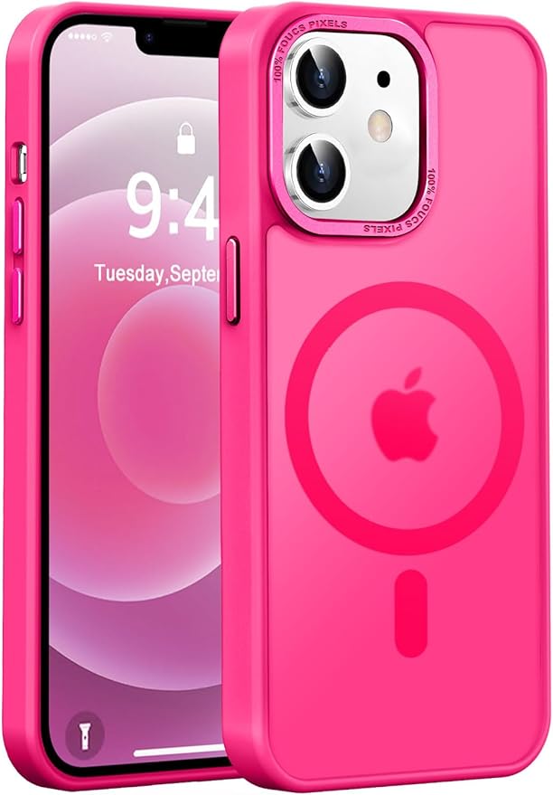 Newfuture Designed for iPhone 12 Case/iPhone 12 Pro Case with Magnetic [13 FT Military Drop Protection] [Compatible with Magsafe] Translucent Shockproof with Anti-Fingerprint Phone Case, Hot Pink