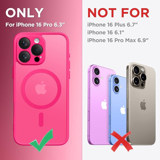 CAPRARO Magnetic Compatible with iPhone 16 Pro Case, Upgraded [Full Camera Protection] [Compatible with MagSafe] Protective Translucent Matte Women Girl Phone Case Cover, Hot Pink