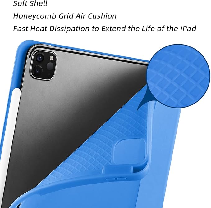 Cases for iPad Pro 12.9 Case 6th/5th/4th Generation (2022/2021/2020) with Pencil Holder [Apple Pencil Wireless Charging] Soft TPU Smart Tri-fold Stand Protective Cover(Blue)
