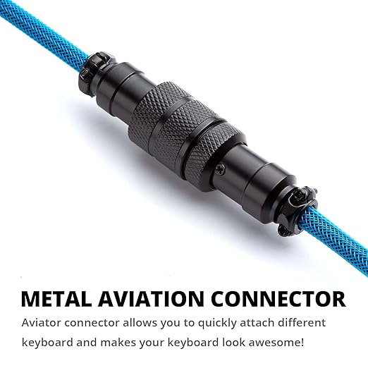 GUNMJO Pro Custom Coiled USB C Cable for Gaming Keyboard, Double-Sleeved Mechanical Keyboard Cable with Detachable Metal Aviator, 1.5M USB-C to USB-A, Blue Color