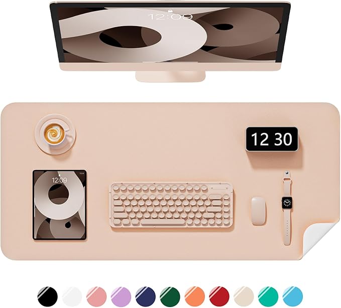Desk Pad, 30" x 14" PU Leather Non-Slip Desk Mat Large Mouse Pad for Desktop, Waterproof Laptop Computer Writing Mat for Office, Home, Work, Gaming, Flesh Pink
