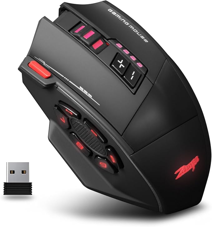 Wireless Gaming Mouse, RGB Dual Mode Bluetooth Mouse Up 24,000 DPI, 13 Macro Programmable Buttons, Optical Computer Mouse 50Hrs for PC Laptop MOBA FPS, PMW-3311, Comfort Grip (Black)