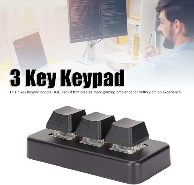 GOWENIC Mini Programmable Keypad, 3 Keys Macro Mechanical Keyboard USB RGB Backlit Gaming Keypad Plug and Play DIY Keypad with USB Data Cable for Universal Computer(Black)