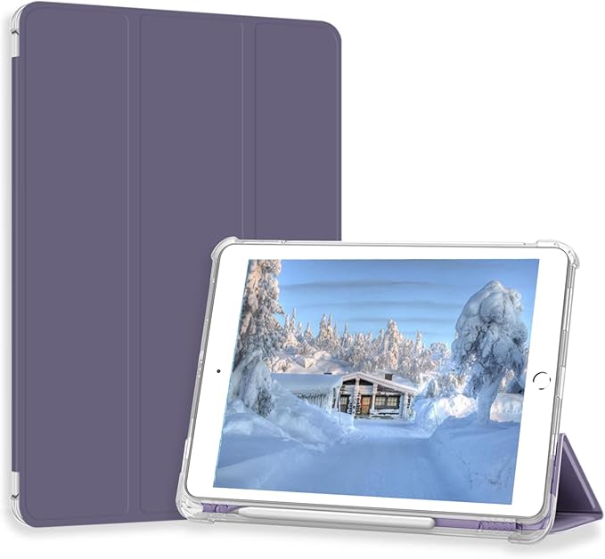 Case for iPad Pro 9.7 Only(Old Model 2016), Lightweight Slim Auto Sleep/Wake Trifold Stand Smart Cover, Soft TPU Frosted Translucent Back Pencil Holder Case for iPad Pro 9.7 Inch, Gray Purple
