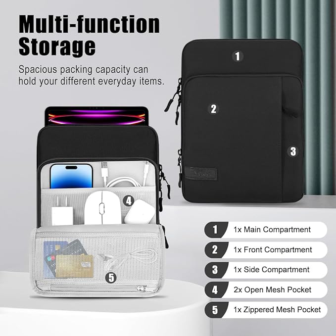 TiMOVO 13 Inch Tablet Sleeve with Shoulder Strap for iPad Air 13", iPad Pro 13"/ 12.9", Galaxy Tab S10 Plus/S10 FE+/FE Plus 12.4", Remarkable Paper Pro 11.8", Black