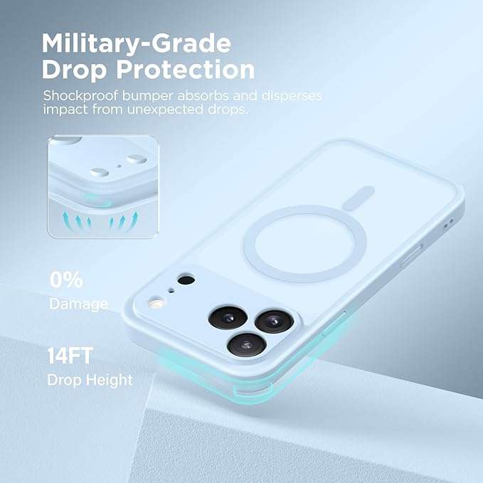 CAPRARO Magnetic for iPhone 17 Pro Max Case, Upgraded [Full Camera Protection] [Compatible with MagSafe] Protective Translucent Matte Women Girl Phone Case Cover, Light Blue