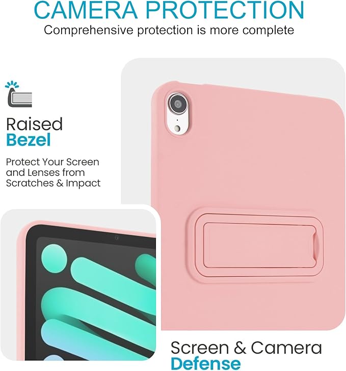 Case for iPad mini 7th & 6th Gen with Kickstand, Soft TPU + Hard PC Ultimate Delicate Touch Feeling Shockproof Protective Back Cover for iPad mini 7th 6th Women Men, Pink