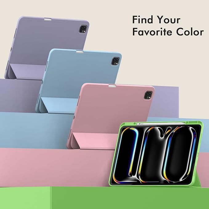 ZryXal New iPad Air 13 Inch Case M3 2025/M2 2024 with Pencil Holder, Trifold Stand Smart Case with Soft TPU Back,Auto Wake/Sleep(Grass Green)