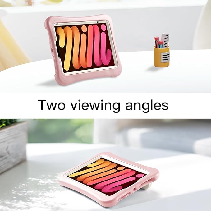 Kids Case for iPad mini 7 (A17 Pro) 2024 /iPad Mini6 2021, Light Weight Heavy Duty/Shockproof/Drop Proof with Handle/Kickstand, Child Friendly Cover for iPad mini 7th/6th Gen 8.3inch (Pink)
