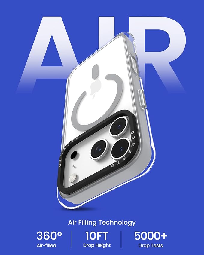 ORNARTO Air Case for iPhone 17 Pro Clear | Military-Grade Drop Protection | Camera Control Button | Compatible with MagSafe | Built-in Air Phone Cover - Gray