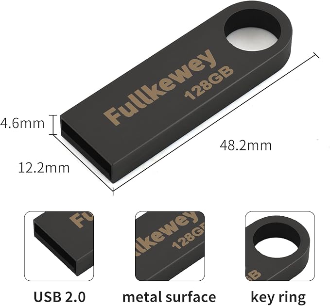 16G/32G/64G/128G Flash Drive, Fullkewey Sleek Metal USB 2.0, Metal Waterproof Compact Pen Drive,Thumb Drive, High Speed Memory Stick for PC Laptop Computer (Gold, 16, GB)