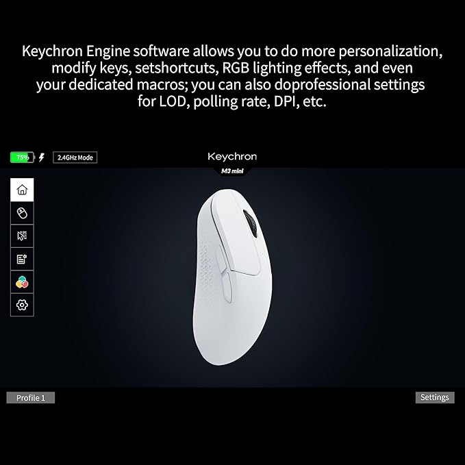 Keychron M3 Mini Wireless Optical Mouse, Bluetooth 5.1/2.4 GHz/Wired Gaming Mouse, Programmable PixArt 3395 Sensor with up to 26,000 DPI/ 650 IPS, Lightweight Ergonomic for Windows Mac Linux - White