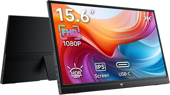 KTC Portable Monitor 15.6 Inch FHD 1080P Travel Monitor for Laptop, MacBook Phone PS5 Xbox Switch, HDMI USB C, HDR, IPS Slim Second Screen with Built-in Speakers