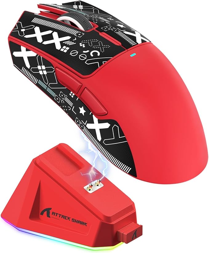 MAGIC-REFINER Attack Shark X11 59g Superlight Wireless Gaming Mouse with Grip Tape, RGB Charging Dock，BT/2.4G Wireless/Wired Pc Mouse, 22000 DPI,5 Programmable Buttons for Pc/Mac(Red)