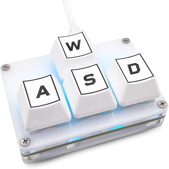 BTXETUEL Mini 4-Key Keypad WASD Arrow Key Keycaps Keyboard One-Handed Mechanical Gaming Keypad Programmable USB-C Customized Keyboard for Working or Gaming (White, WASD Keycaps)