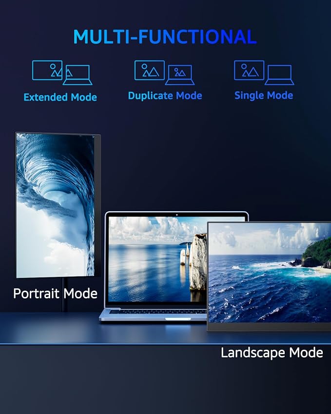 Yodoit 4K Portable Monitor, 16" 3840×2400 UHD IPS Travel Screen 1200nit Sunlight-Readable with 145% sRGB, 2000:1 Contrast for Photo Editing Outdoor Work Compatible with Laptop PC Mac PS5 Black