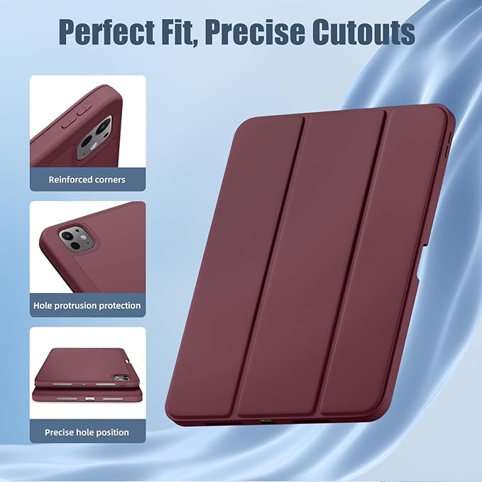 Kidopire New Compatible with iPad Pro 11 Inch Case (M4 2024/M5 2025) with Pencil Holder, Smart Cover with Protective Trifold Stand & Soft TPU Back, Auto Wake/Sleep, Support Pencil Pro, Wine Red
