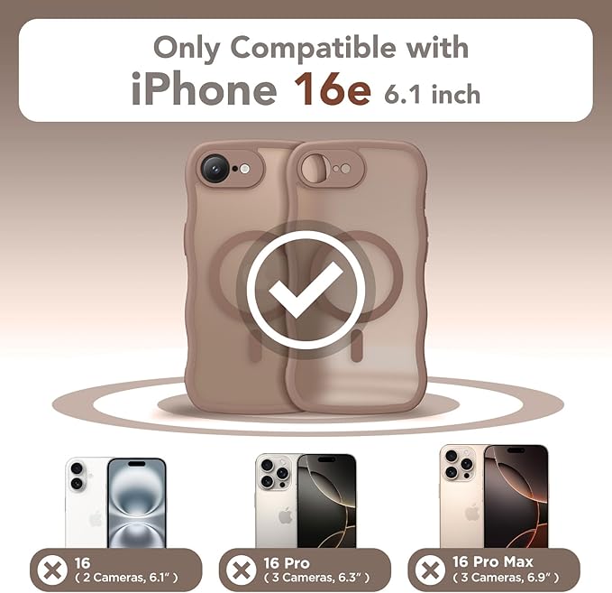 CAPRARO for iPhone 16e Case for Women Girls, Upgraded [Full Camera Protection] [Compatible with MagSafe] Cute Wave Translucent Matte Phone Case for iPhone SE 4 6.1-Inch, Brown