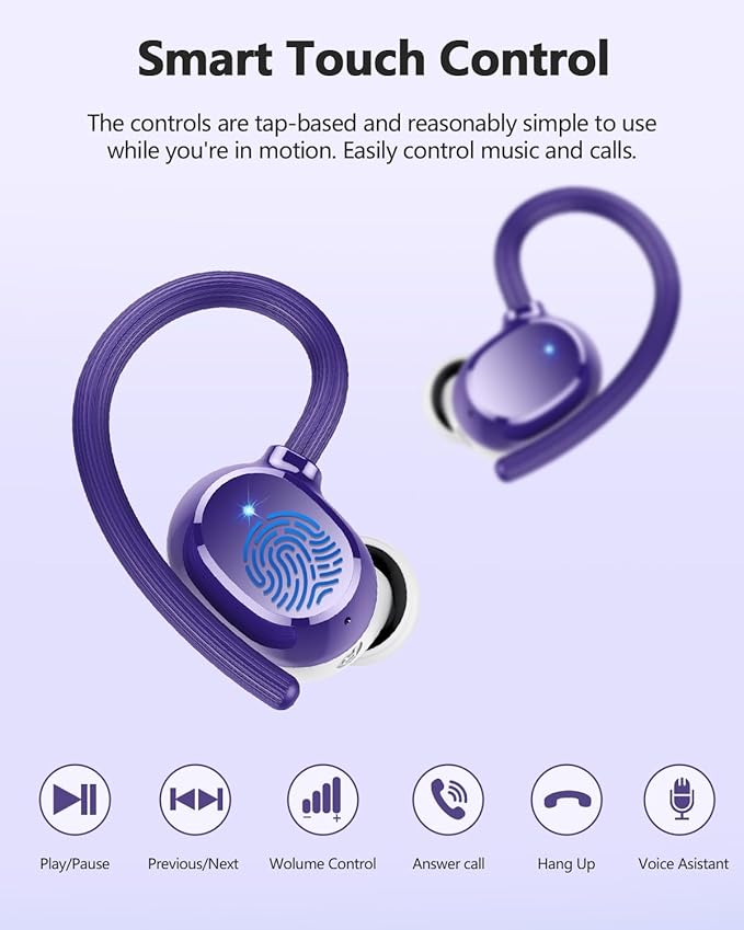 Wireless Earbuds, 128Hrs Bluetooth 5.3 Headphones Sport, Bluetooth Earbuds with ENC Noise Canceling Mic, Bass Stereo Wireless Earphones, IP7 Waterproof Over Ear Buds with Earhooks for Gym/Running