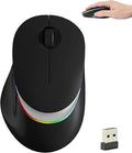 Ergonomic Vertical Mouse Wireless Bluetooth Rechargeable Silent Portable Ergo Mice with RGB LED Light & 2.4G USB Receiver, for PC Laptop Tablet Computer, Office Home, Adult Student Kids Gift-Black