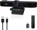 TONGVEO 3-in-1 4K Webcam with Microphones and Speaker, AI Auto-Tracking 5X Digital Zoom Webcam 4K Adjustable Field of View Remote Control Works with Microsoft Teams, Zoom, Google Meet, PC Mac Laptop