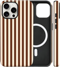 Magnetic for iPhone 14 Pro Case Cute Stripes Phone Case, Shockproof Slim TPU and Hard PC Protective Phone Cover Compatible with MagSafe Designed for Women Girls, Brown