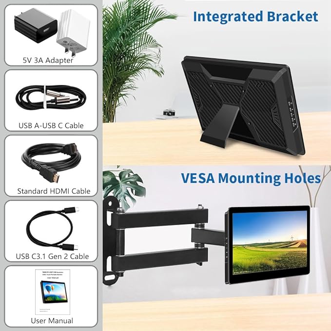 Portable Monitor Touchscreen,8.9 Inch Small Monitor for Computer| 1920 * 1200 |16:10|450Nits|Optical Bonding| HDMI/USB-C Port|Mini Display for Raspberry Pi Laptop Mini PC Mac