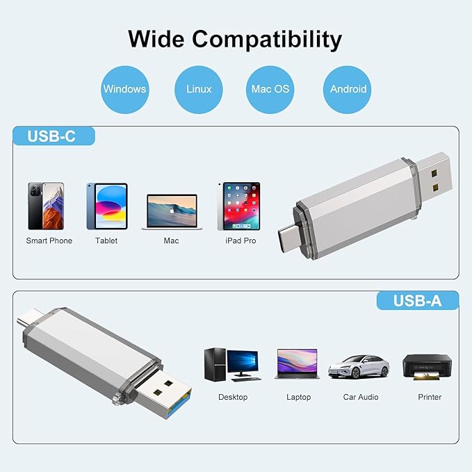 RAOYI 2 Pack 32GB USB C Flash Drive, 2 in 1 USB 3.0 Type C Dual OTG Metal Thumb Drive Jump Drive Memory Stick with Keychain Suitable for USB-C Smartphones, MacBook, Computers and Tablets (Silver)