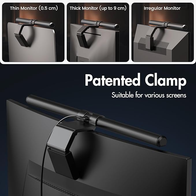 Quntis Monitor Light Bar with Remote, Fit for Curved Monitors/Camera Base, Eye-Care Computer Monitor Lamp Dimmable with Auto-Dimming, No Glare Work Office Gaming Desk Lamp, Gray, Mother's Day
