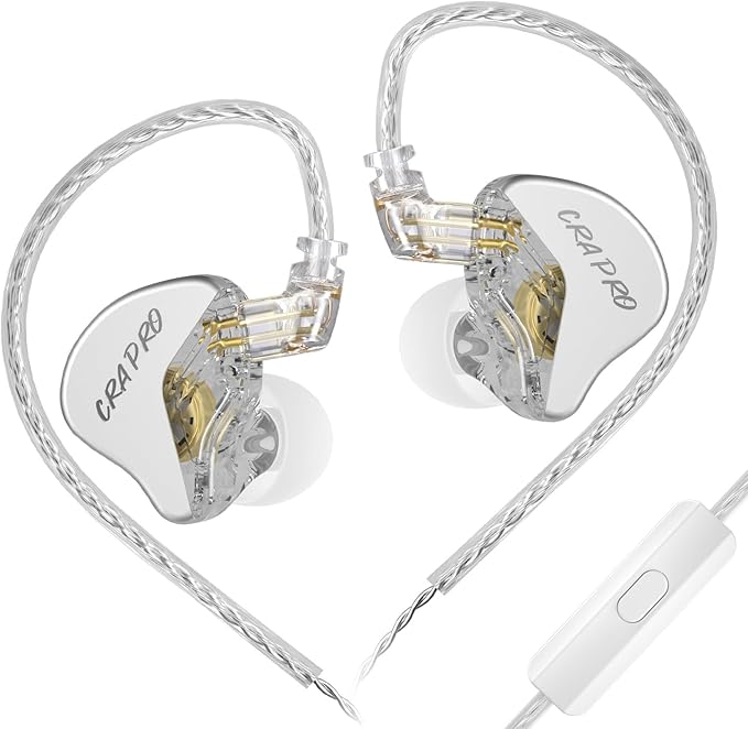 CCA CRA PRO in Ear Monitors, IEMs for Gaming, Ultra-Thin DLC Diaphragm Dynamic Driver Wired Gaming Earbuds, Deep Bass Clear Sound Ear buds IEM Headphones, in Ears for Singer Musician (Silver,with Mic)