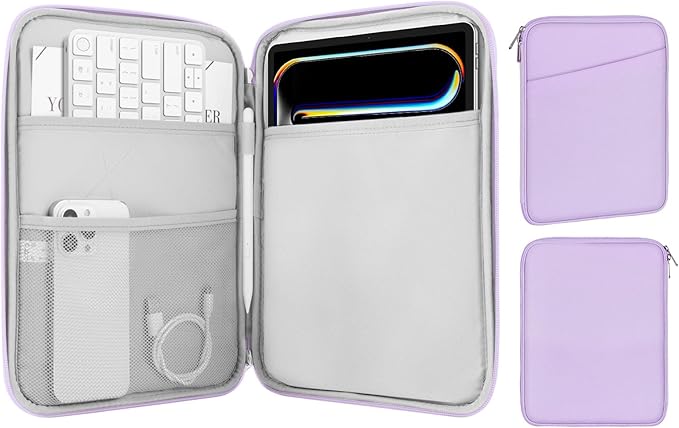 MoKo 9-11 Inch Tablet Sleeve Case, Fits New 11inch iPad Air M4/Pro M5, iPad A16 11", i-Pad 10/9/8/7th/Air 5/4th 10.9"/10.2", Tab S9/S8 11", Protective Bag Carrying Case with Pocket, Lilac