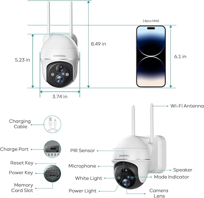 ZUMIMALL 5MP Solar Security Cameras Wireless Outdoor, Solar Powered Cameras for Home Security with 360° View, Color Night Vision, 2-Way Talk, AI Motion Alert, Siren, CloudEdge App Supported