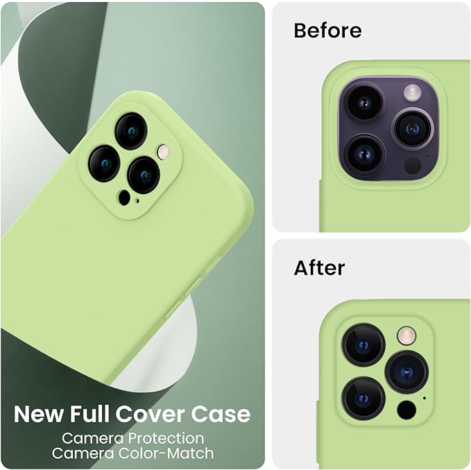 FireNova Designed for iPhone 14 Pro Max Case, Silicone Upgraded [Camera Protection] Case, Soft Anti-Scratch Microfiber Lining Inside, 6.7 inch, Tea Green