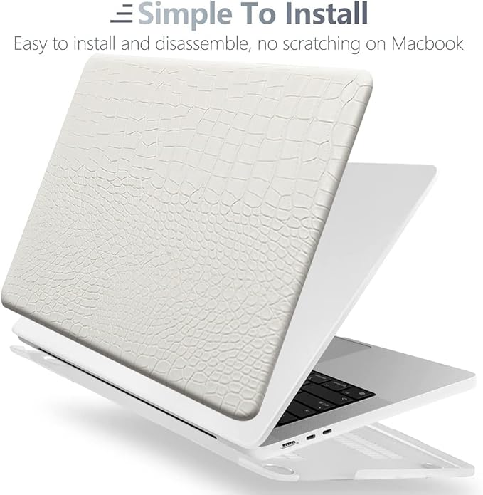 Compatible with Crocodile MacBook Air 13 inch Case 2021 2020 2019 2018 M1 A2337 A2179 A1932, Textured Elegant Luxury Aligator Skin Snakeskin PU Leather Hard Shell & Keyboard Cover, White