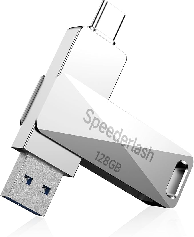 128GB USB 3.0 Flash Drive, Speederlash Dual USB A & Type-C Thumb Drive, 200MB/s Read Speed Jump Drive, Swivel Metal Housing 2-in-1 Memory Stick for Android Phones, Tablets, Laptops, and PCs