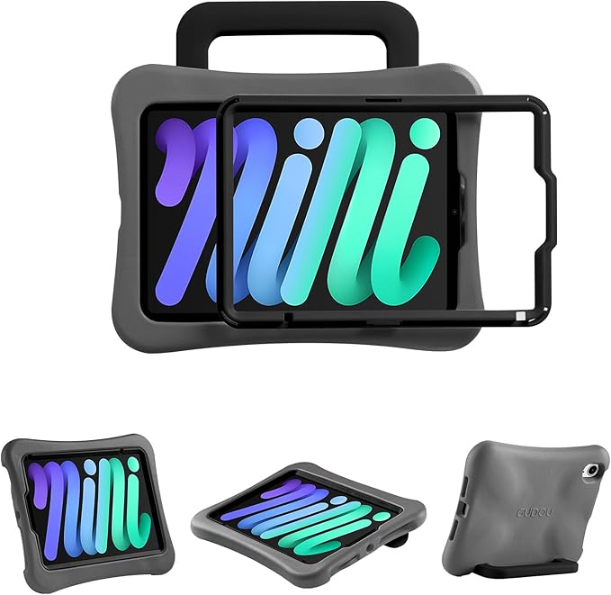 Kids Case for iPad mini 7 (A17 Pro) 2024 /iPad Mini6 2021, Light Weight Heavy Duty/Shockproof/Drop Proof with Handle/Kickstand, Child Friendly Cover for iPad mini 7th/6th Gen 8.3inch (Grey)