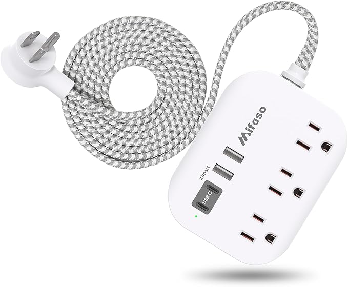 Cruise Ship Essentials - Mifaso Power Strip with USB Ports, 5Ft Flat Extension Cord with Multiple Outlets, USB Charging Station with Non Surge Protector for Cruise Ship, Travel, Dorm Room Essentials