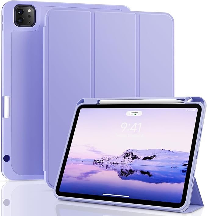 ZOVEEK iPad Pro 11 Inch Case 4th/3rd/2nd/1st Generation (2022/2021/2020/2018) with Pencil Holder, Magnetic Smart Cover with Stand, Supports 2nd Gen Pencil Charging, Auto Wake/Sleep (Clove Purple)